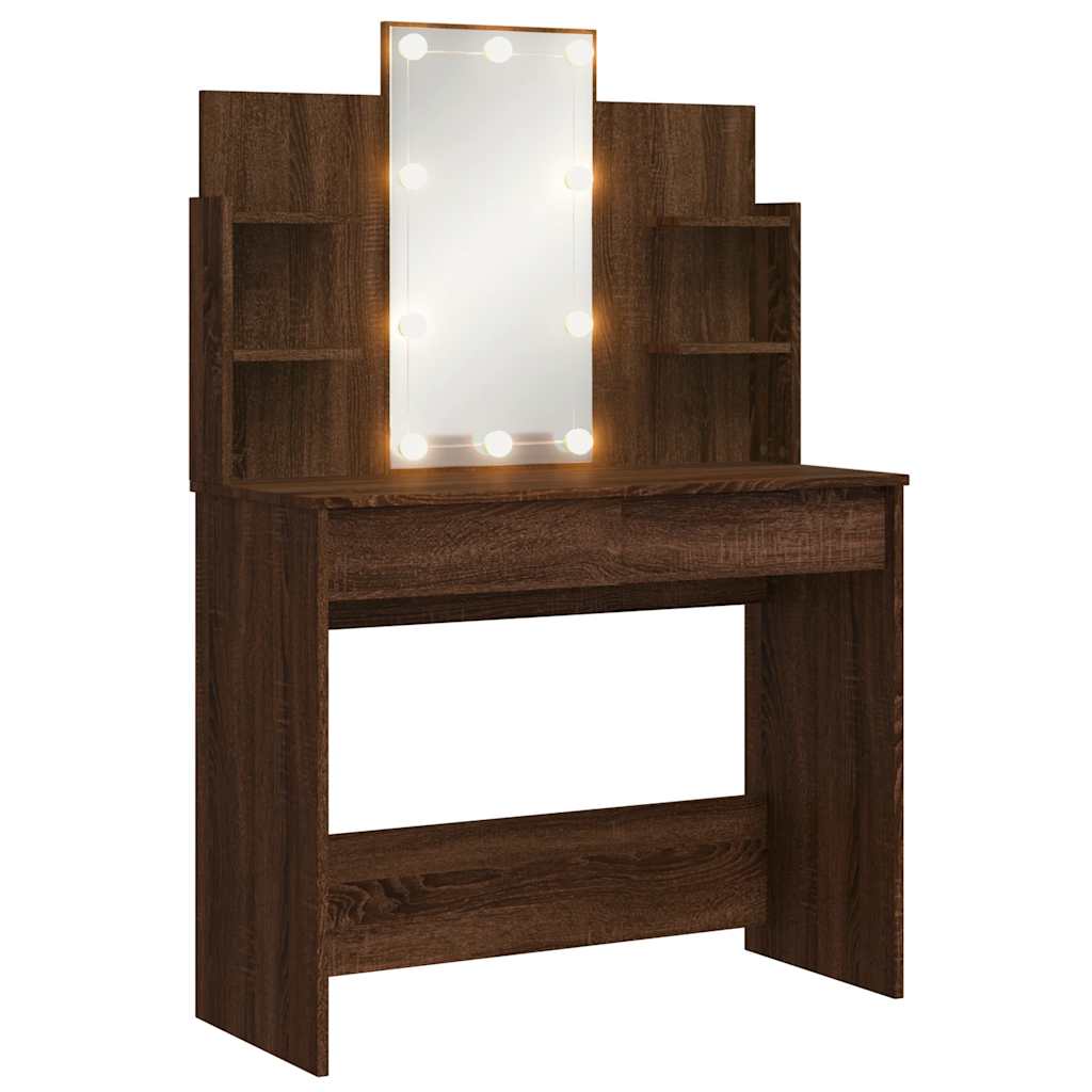 Kaptafel met LED-verlichting 96x40x142 cm bruin eikenkleur is nu te koop bij PeponiXL, paradijselijk wonen!