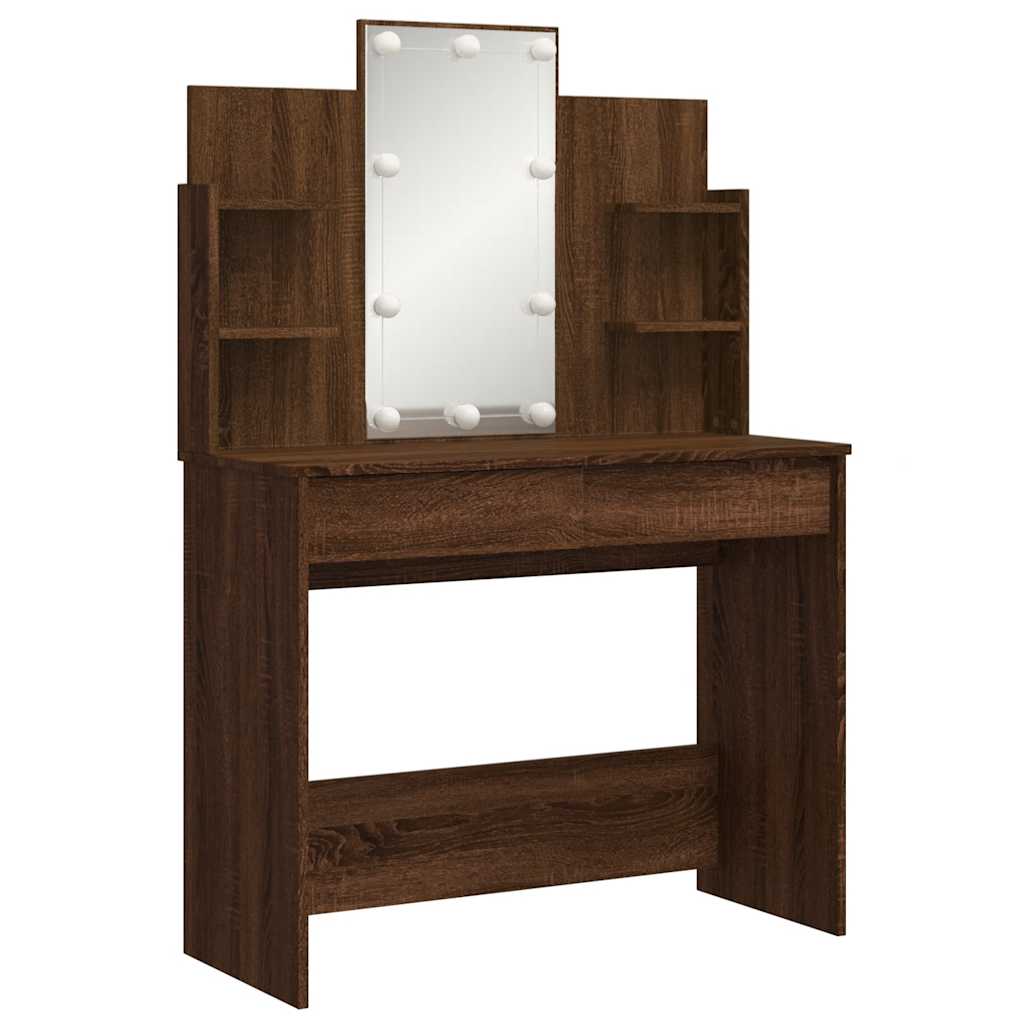 Kaptafel met LED-verlichting 96x40x142 cm bruin eikenkleur is nu te koop bij PeponiXL, paradijselijk wonen!