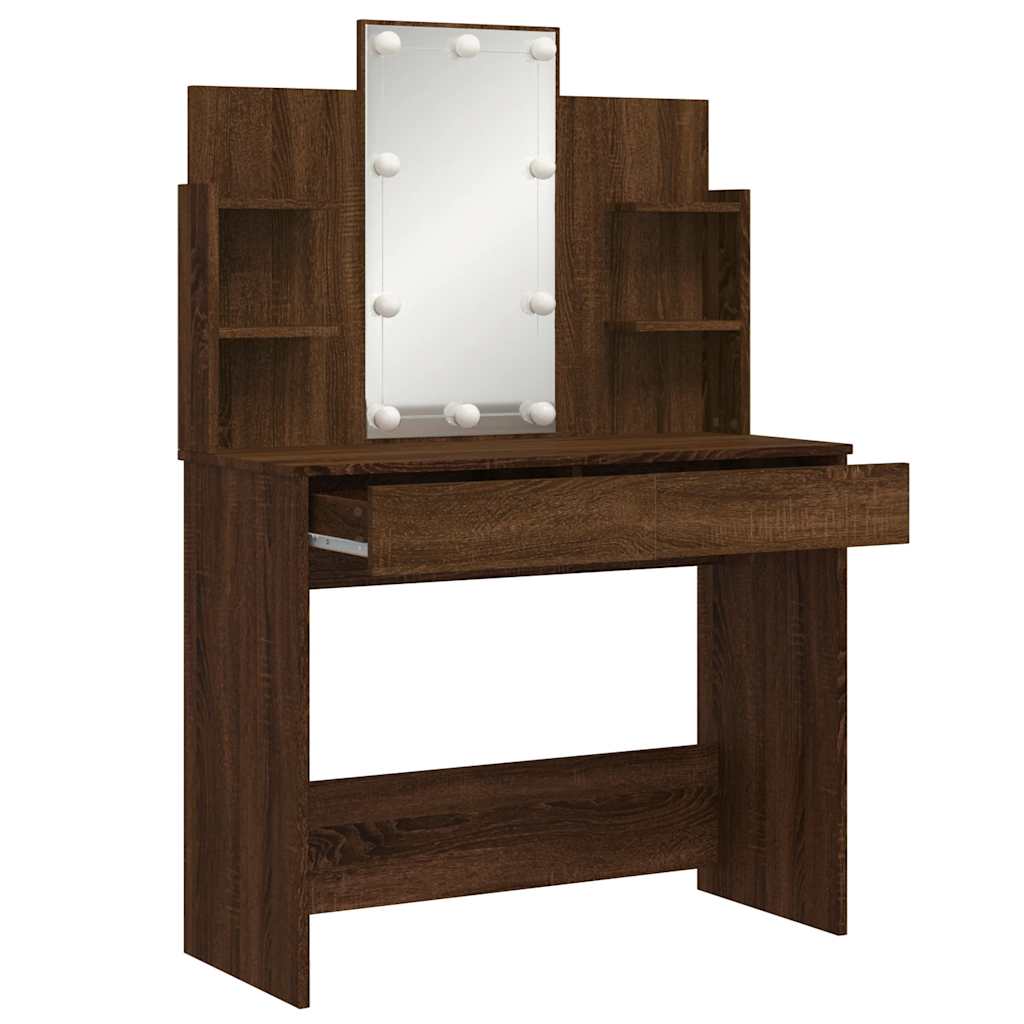 Kaptafel met LED-verlichting 96x40x142 cm bruin eikenkleur is nu te koop bij PeponiXL, paradijselijk wonen!