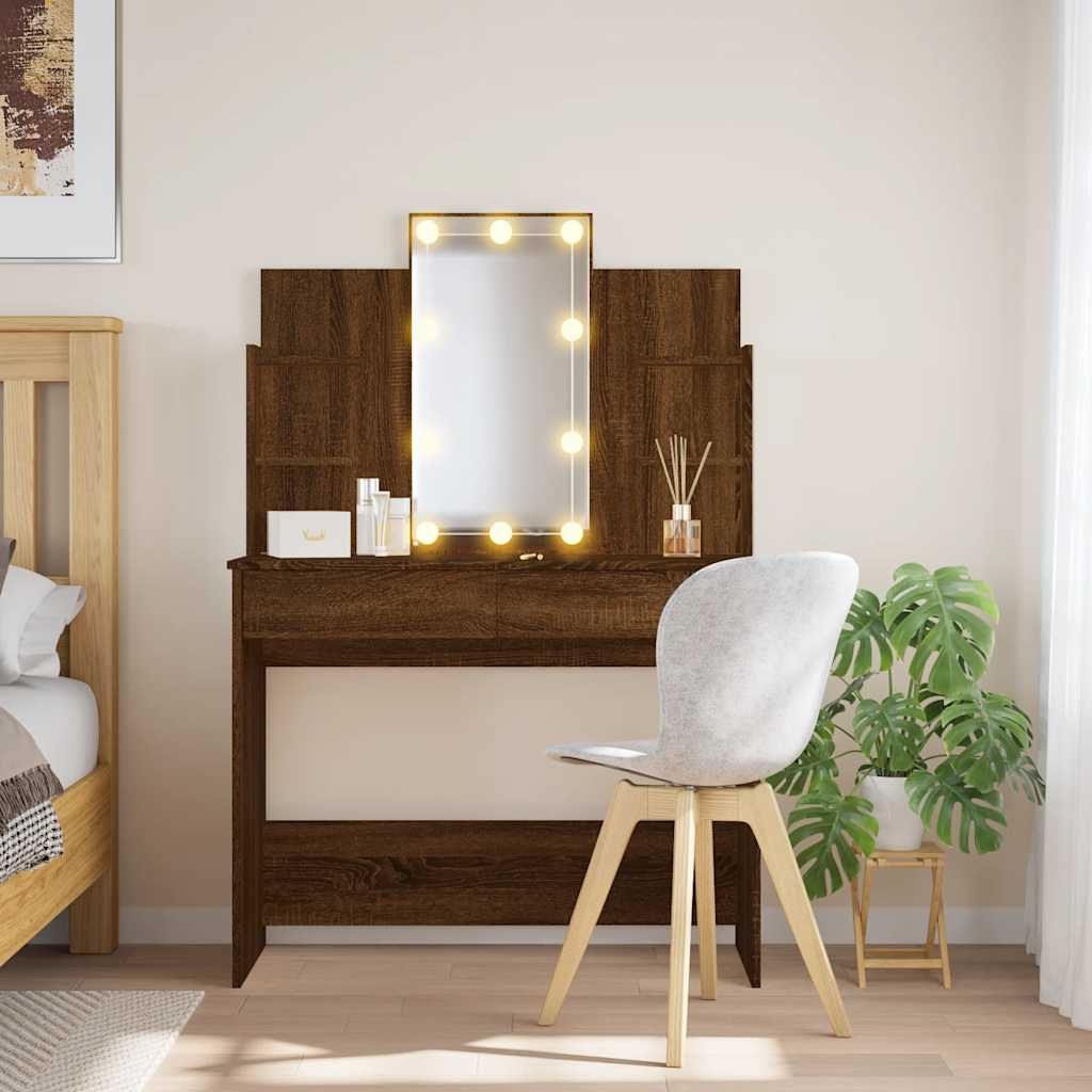Kaptafel met LED-verlichting 96x40x142 cm bruin eikenkleur is nu te koop bij PeponiXL, paradijselijk wonen!