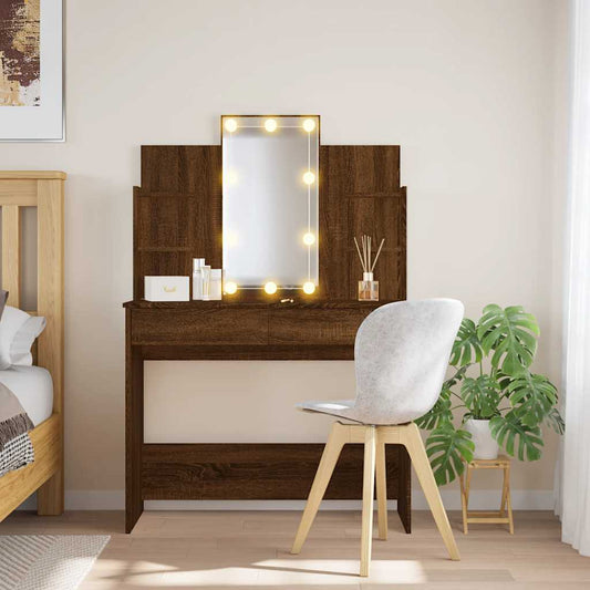 Kaptafel met LED-verlichting 96x40x142 cm bruin eikenkleur is nu te koop bij PeponiXL, paradijselijk wonen!
