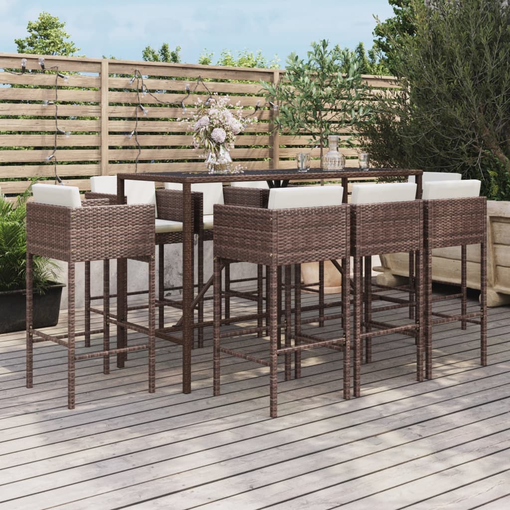 9-delige Tuinbarset met kussens poly rattan bruin is nu te koop bij PeponiXL, paradijselijk wonen!