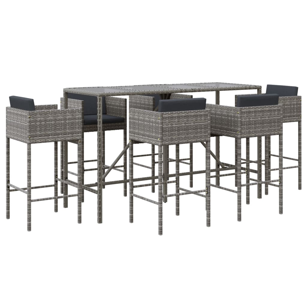 7-delige Tuinbarset met kussens poly rattan grijs is nu te koop bij PeponiXL, paradijselijk wonen!