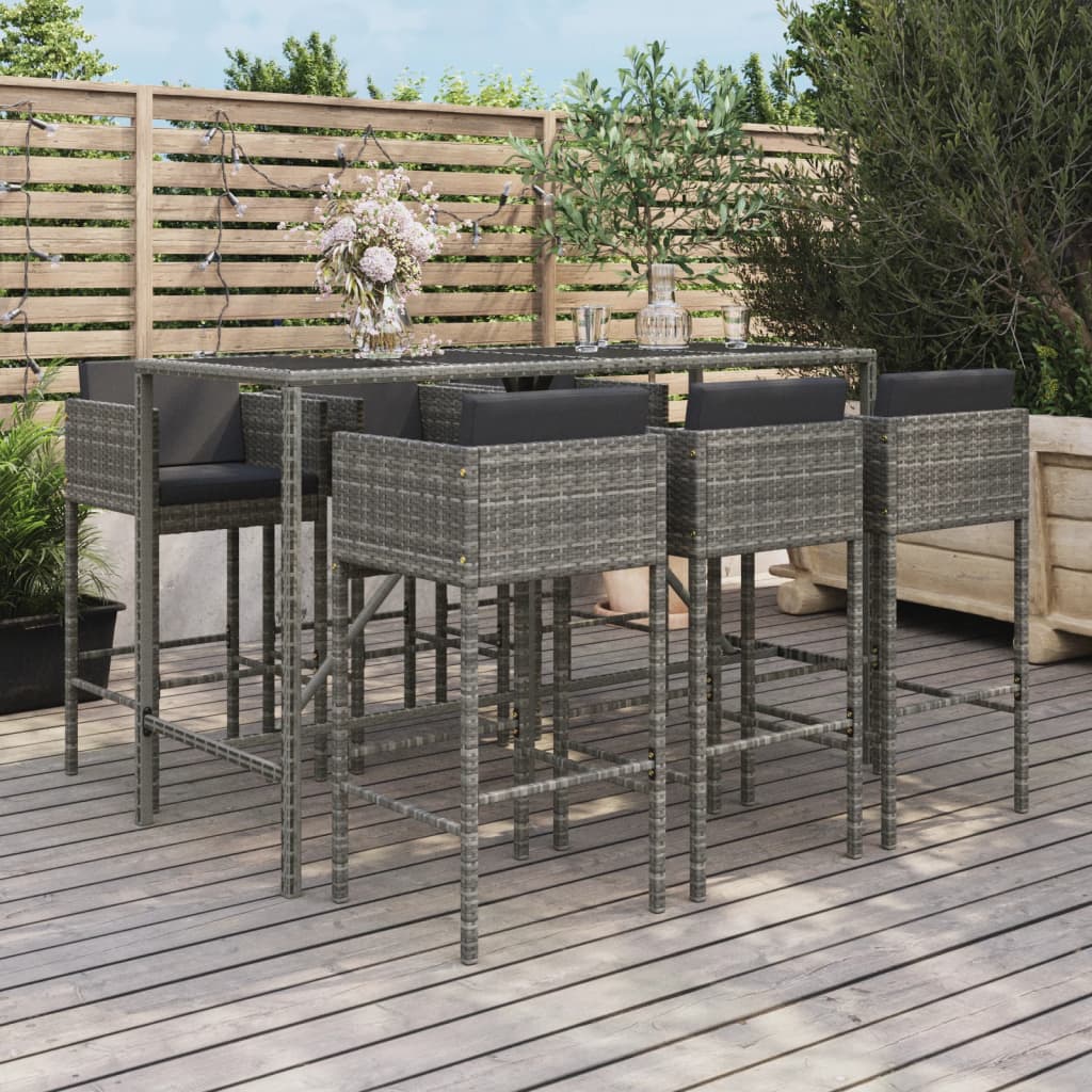 7-delige Tuinbarset met kussens poly rattan grijs is nu te koop bij PeponiXL, paradijselijk wonen!