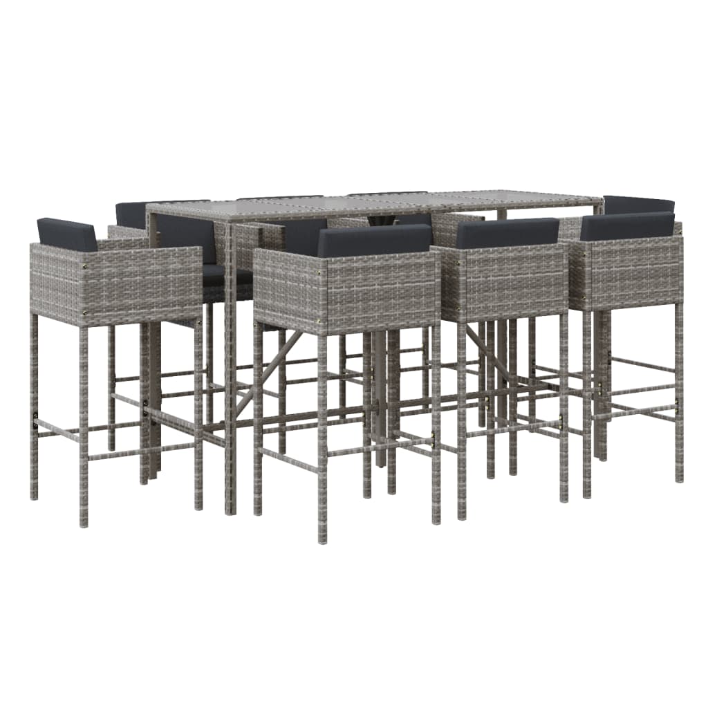 9-delige Tuinbarset met kussens poly rattan grijs is nu te koop bij PeponiXL, paradijselijk wonen!