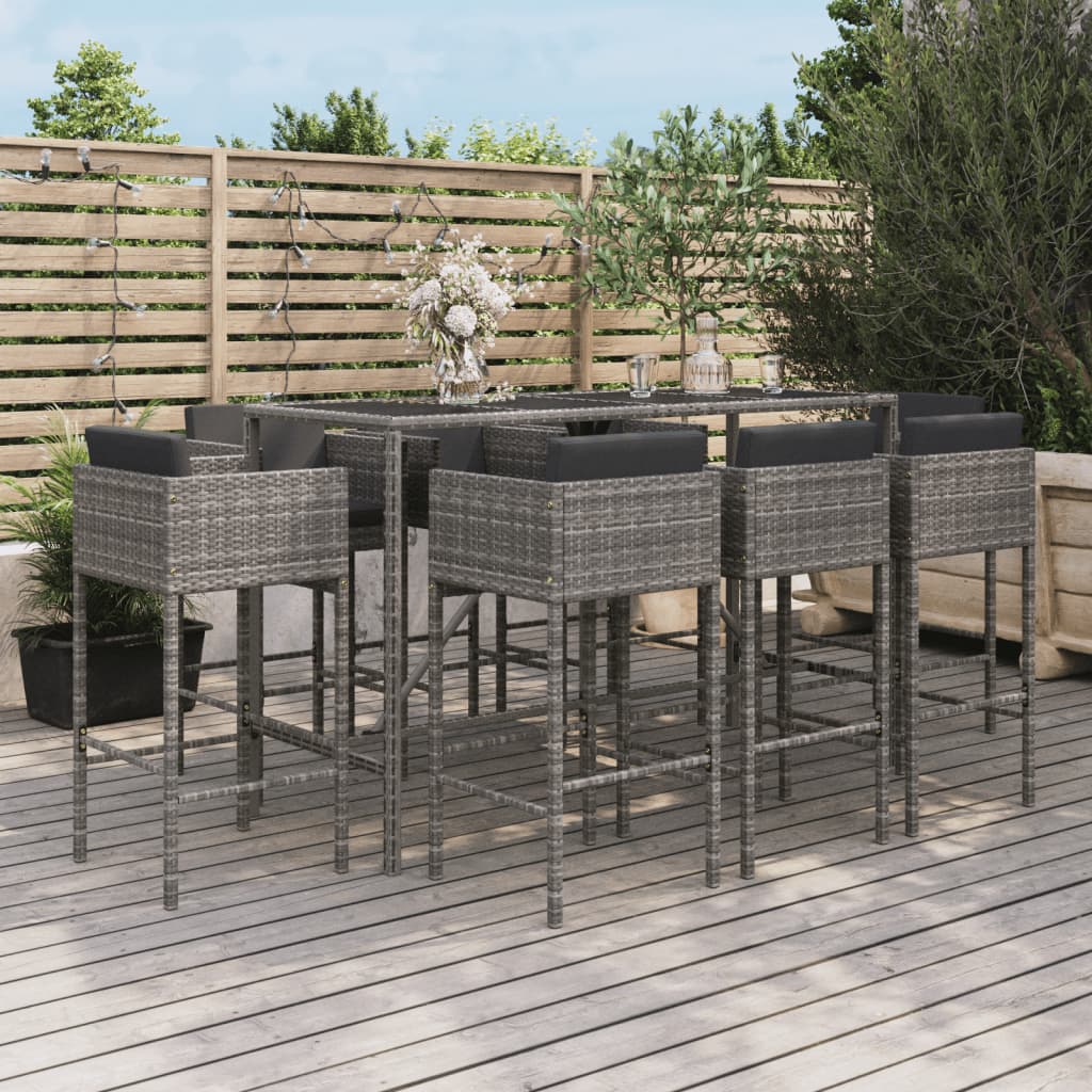 9-delige Tuinbarset met kussens poly rattan grijs is nu te koop bij PeponiXL, paradijselijk wonen!