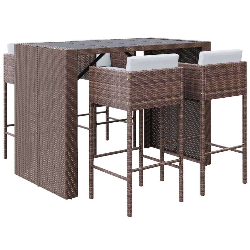 5-delige Tuinbarset met kussens poly rattan bruin is nu te koop bij PeponiXL, paradijselijk wonen!