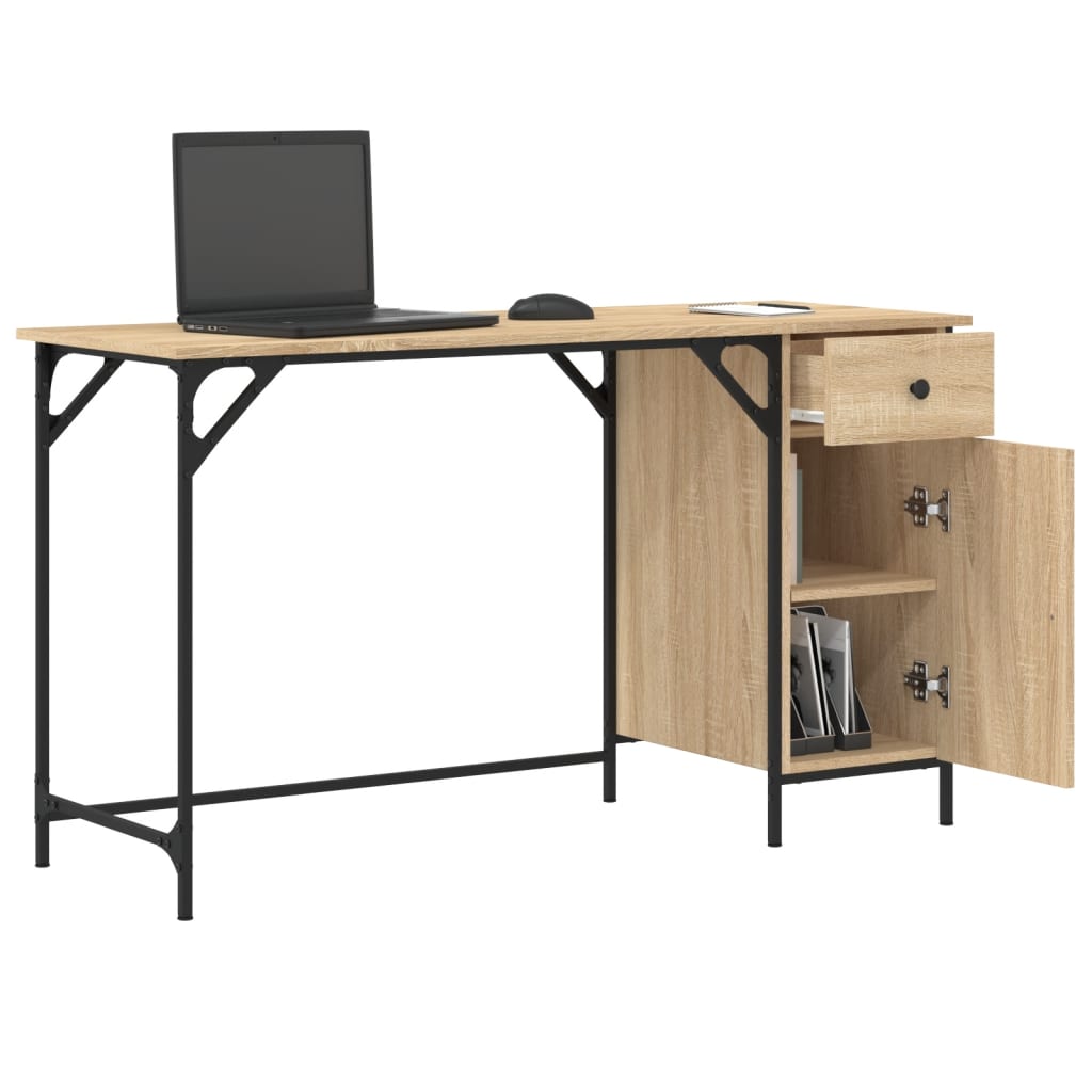 Bureau 131x48x75 cm bewerkt hout sonoma eikenkleurig is nu te koop bij PeponiXL, paradijselijk wonen!