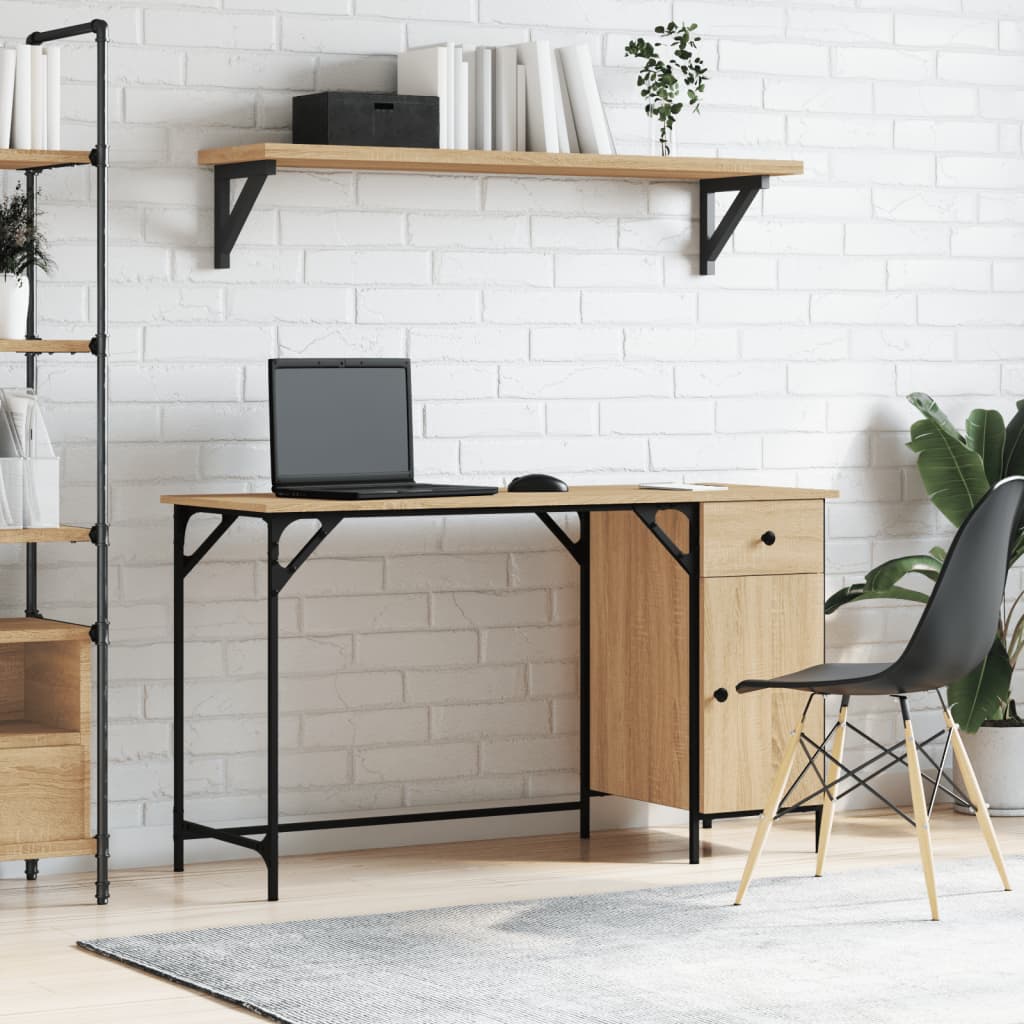 Bureau 131x48x75 cm bewerkt hout sonoma eikenkleurig is nu te koop bij PeponiXL, paradijselijk wonen!