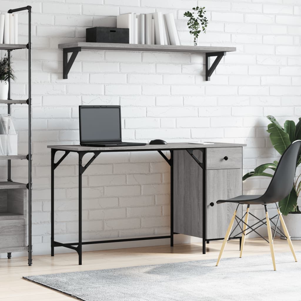 Bureau 131x48x75 cm bewerkt hout grijs sonoma eikenkleurig is nu te koop bij PeponiXL, paradijselijk wonen!