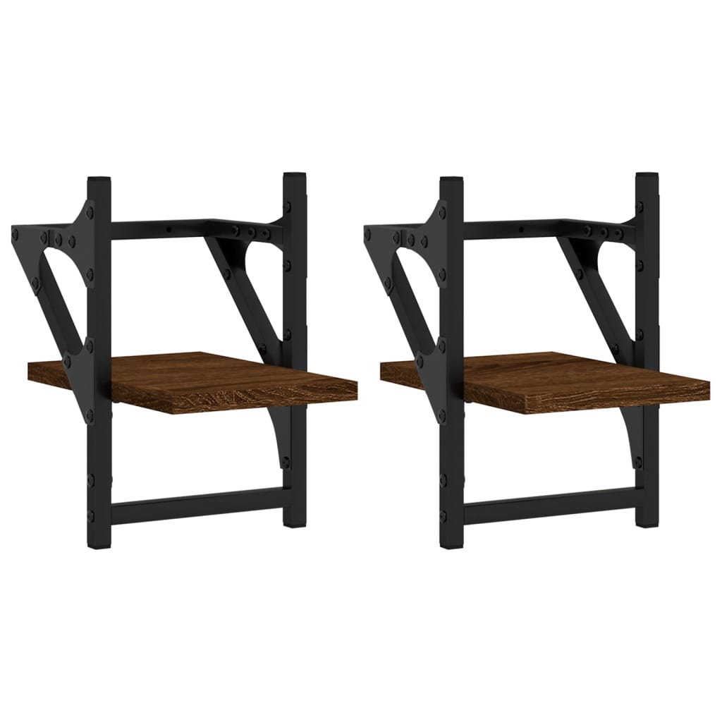 Wandschappen met stangen 2 st 20x25x30 cm bruin eikenkleur is nu te koop bij PeponiXL, paradijselijk wonen!
