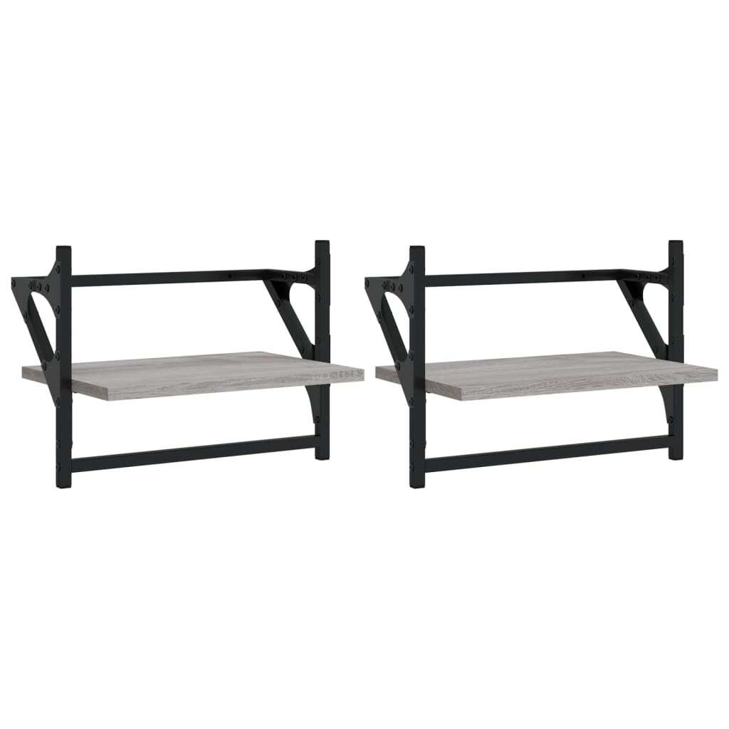 Wandschappen met stangen 2 st 40x25x30 cm grijs sonoma eiken is nu te koop bij PeponiXL, paradijselijk wonen!