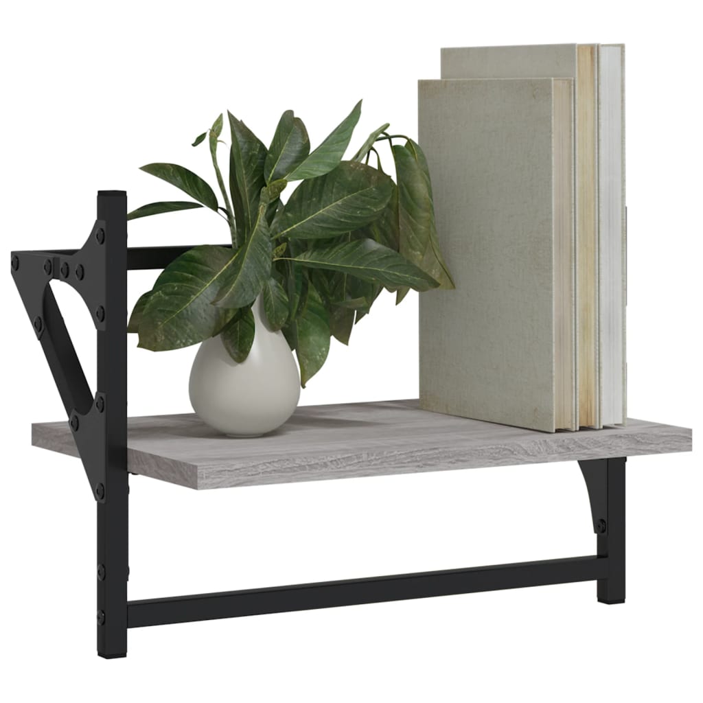 Wandschappen met stangen 2 st 40x25x30 cm grijs sonoma eiken is nu te koop bij PeponiXL, paradijselijk wonen!