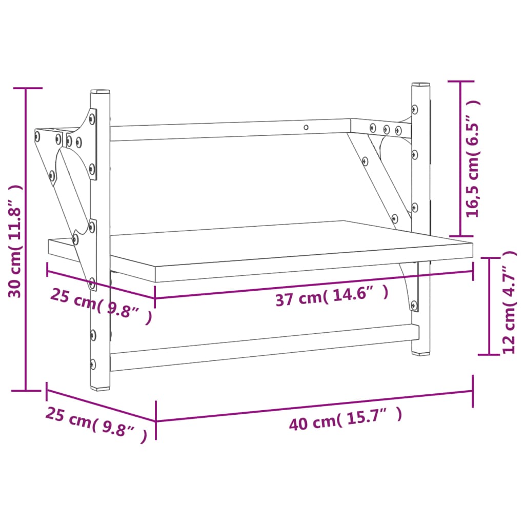 Wandschappen met stangen 2 st 40x25x30 cm grijs sonoma eiken is nu te koop bij PeponiXL, paradijselijk wonen!