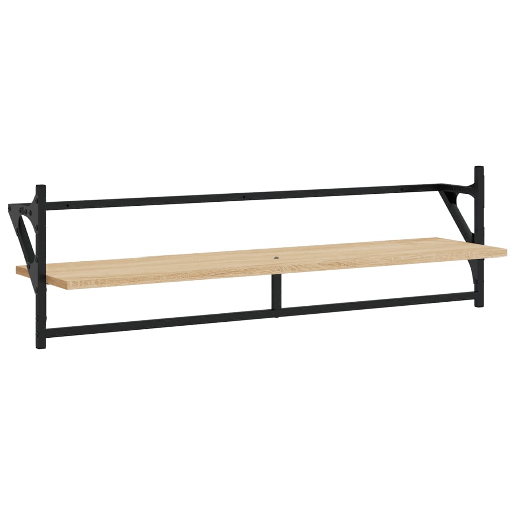 6-delige Wandschappenset met stangen bewerkt hout sonoma eiken is nu te koop bij PeponiXL, paradijselijk wonen!