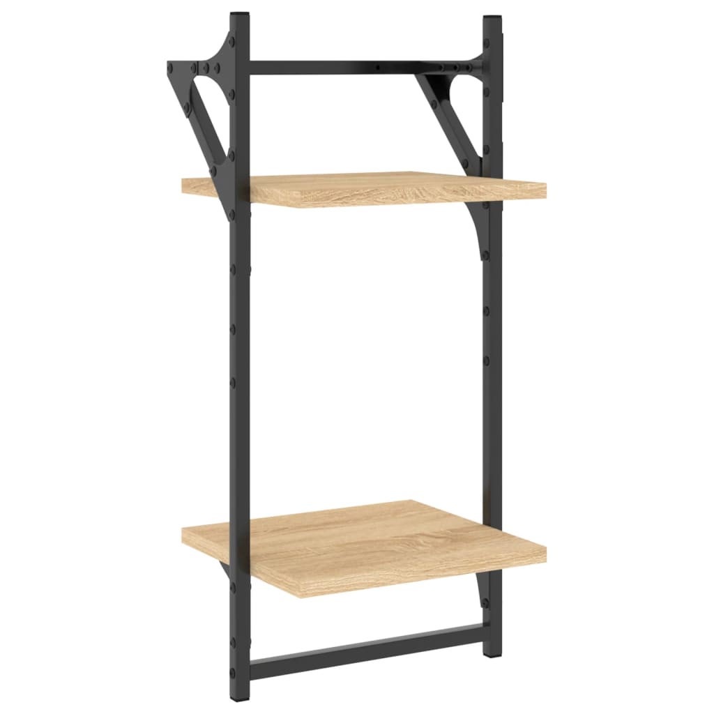 6-delige Wandschappenset met stangen bewerkt hout sonoma eiken is nu te koop bij PeponiXL, paradijselijk wonen!