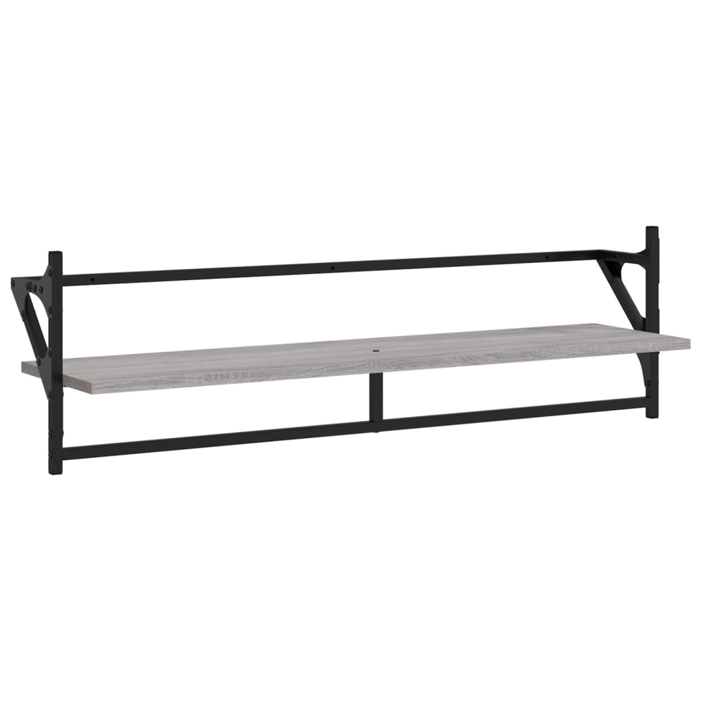 6-delige Wandschappenset met stangen bewerkt hout grijs sonoma is nu te koop bij PeponiXL, paradijselijk wonen!