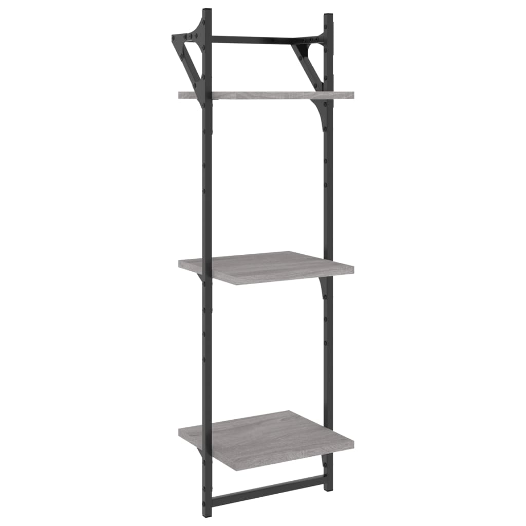 6-delige Wandschappenset met stangen bewerkt hout grijs sonoma is nu te koop bij PeponiXL, paradijselijk wonen!