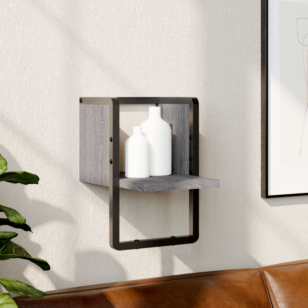 Wandschap met stang 20x25x30 cm grijs sonoma eikenkleurig is nu te koop bij PeponiXL, paradijselijk wonen!