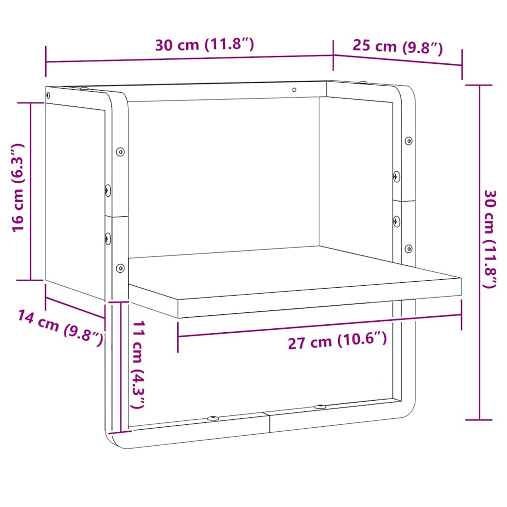 Wandschap met stang 30x25x30 cm zwart is nu te koop bij PeponiXL, paradijselijk wonen!