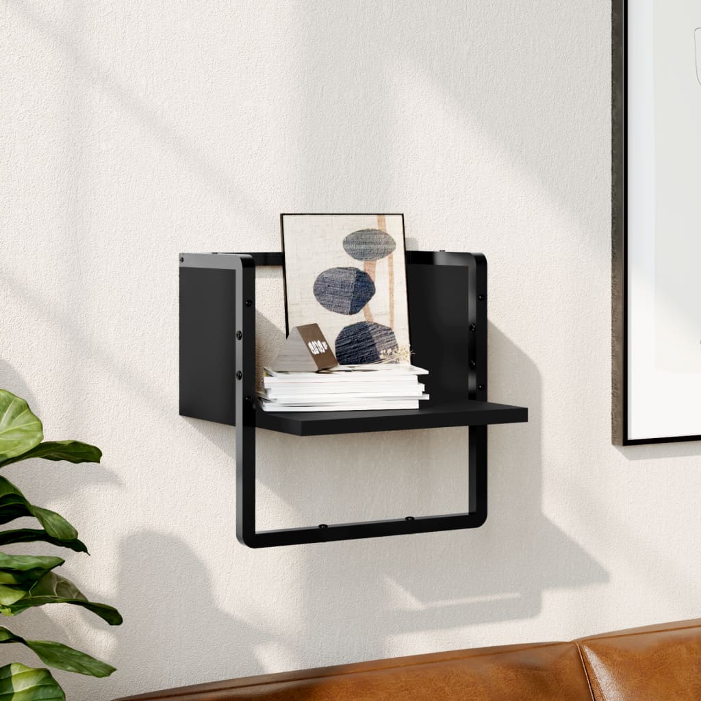 Wandschap met stang 30x25x30 cm zwart is nu te koop bij PeponiXL, paradijselijk wonen!