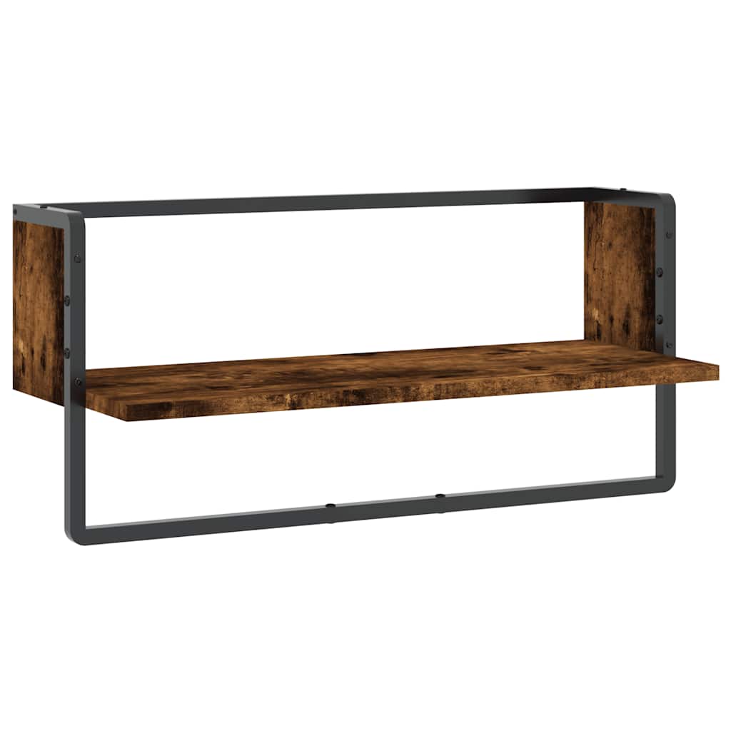 Wandschap met stang 65x25x30 cm gerookt eikenkleurig is nu te koop bij PeponiXL, paradijselijk wonen!