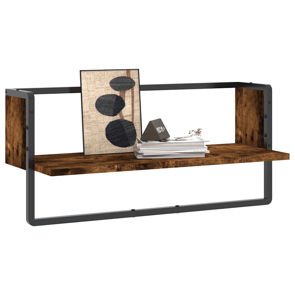 Wandschap met stang 65x25x30 cm gerookt eikenkleurig is nu te koop bij PeponiXL, paradijselijk wonen!