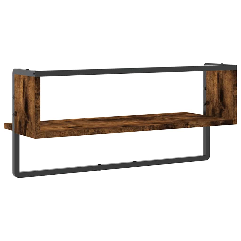 Wandschap met stang 65x25x30 cm gerookt eikenkleurig is nu te koop bij PeponiXL, paradijselijk wonen!