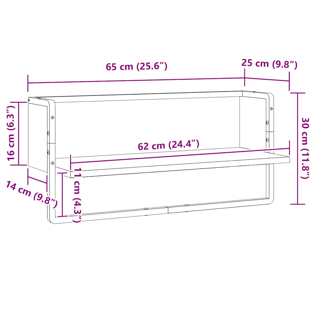 Wandschap met stang 65x25x30 cm gerookt eikenkleurig is nu te koop bij PeponiXL, paradijselijk wonen!