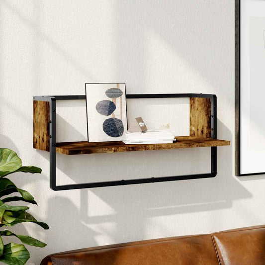 Wandschap met stang 65x25x30 cm gerookt eikenkleurig is nu te koop bij PeponiXL, paradijselijk wonen!