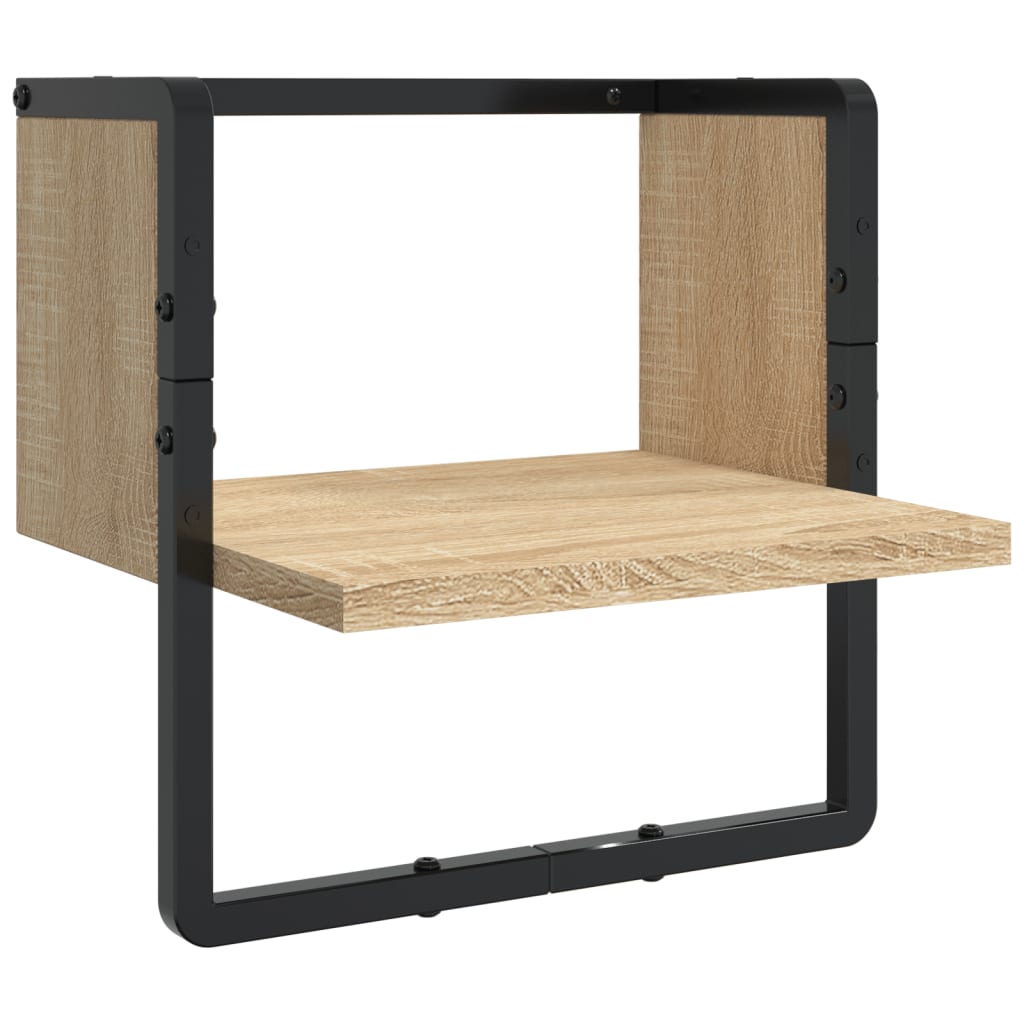 4-delige Wandschappenset met stangen bewerkt hout sonoma eiken is nu te koop bij PeponiXL, paradijselijk wonen!