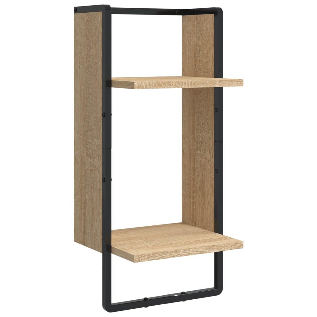 4-delige Wandschappenset met stangen bewerkt hout sonoma eiken is nu te koop bij PeponiXL, paradijselijk wonen!