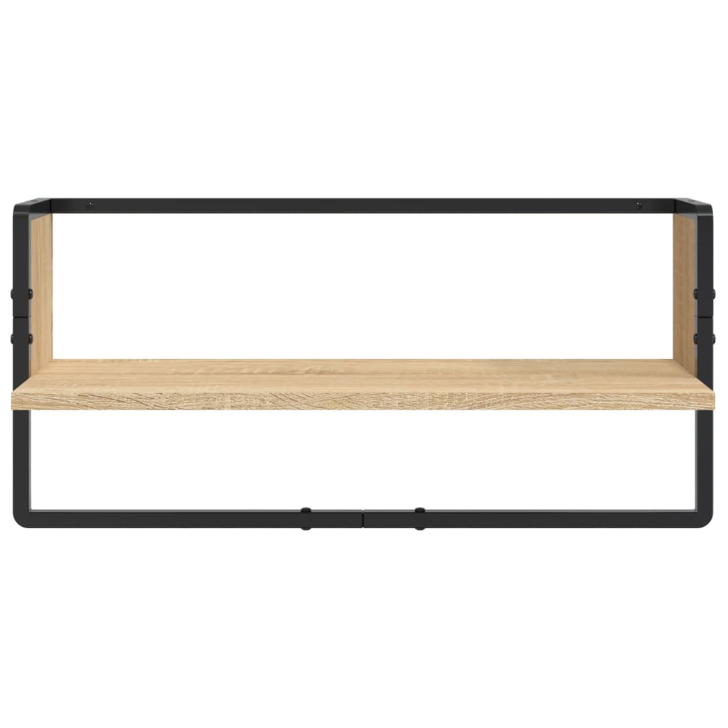 4-delige Wandschappenset met stangen bewerkt hout sonoma eiken is nu te koop bij PeponiXL, paradijselijk wonen!