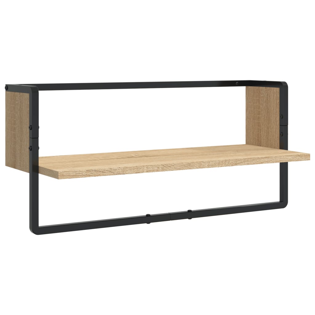 4-delige Wandschappenset met stangen bewerkt hout sonoma eiken is nu te koop bij PeponiXL, paradijselijk wonen!