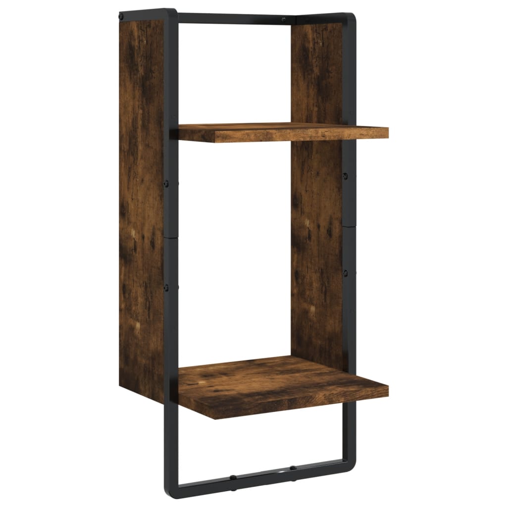 4-delige Wandschappenset met stangen bewerkt hout gerookt eiken is nu te koop bij PeponiXL, paradijselijk wonen!