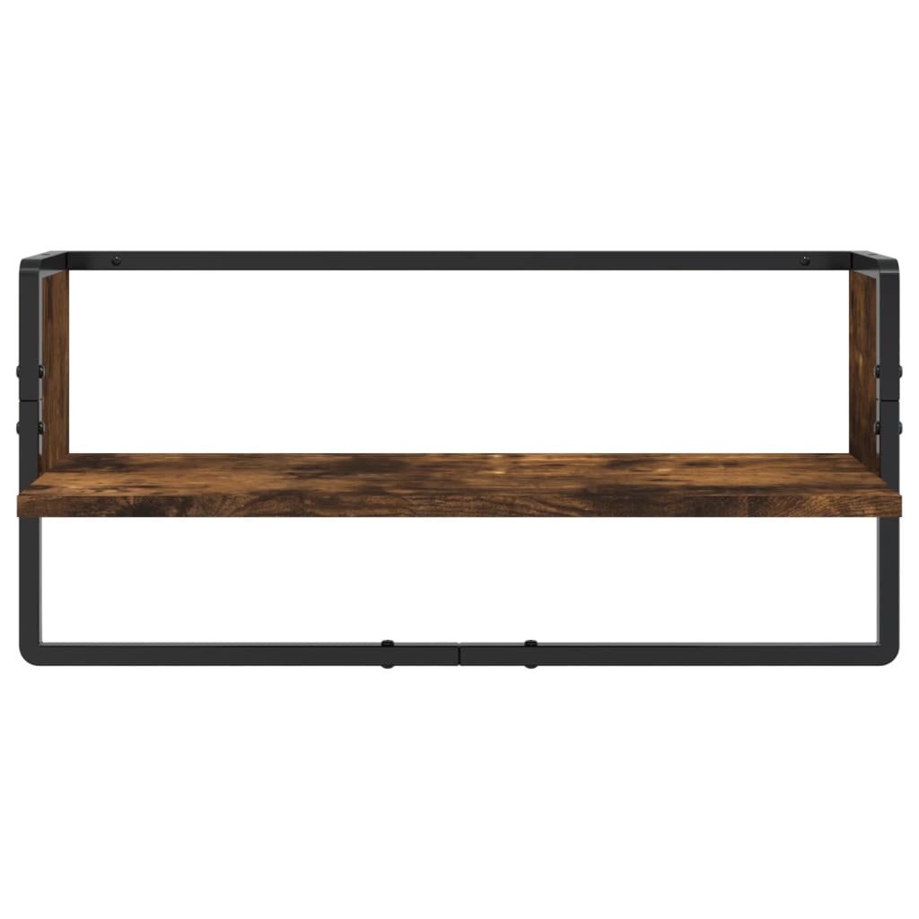 4-delige Wandschappenset met stangen bewerkt hout gerookt eiken is nu te koop bij PeponiXL, paradijselijk wonen!
