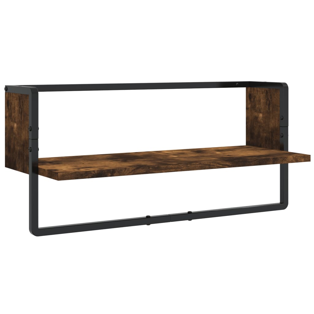 4-delige Wandschappenset met stangen bewerkt hout gerookt eiken is nu te koop bij PeponiXL, paradijselijk wonen!