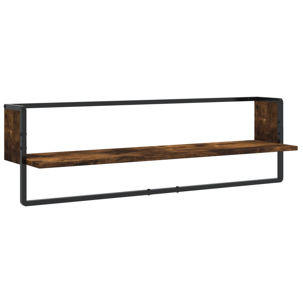 6-delige Wandschappenset met stangen bewerkt hout gerookt eiken is nu te koop bij PeponiXL, paradijselijk wonen!