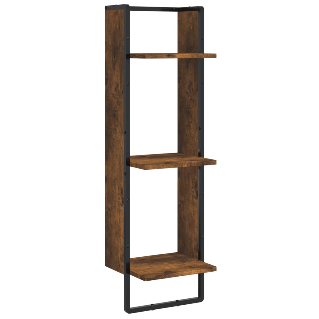 6-delige Wandschappenset met stangen bewerkt hout gerookt eiken is nu te koop bij PeponiXL, paradijselijk wonen!