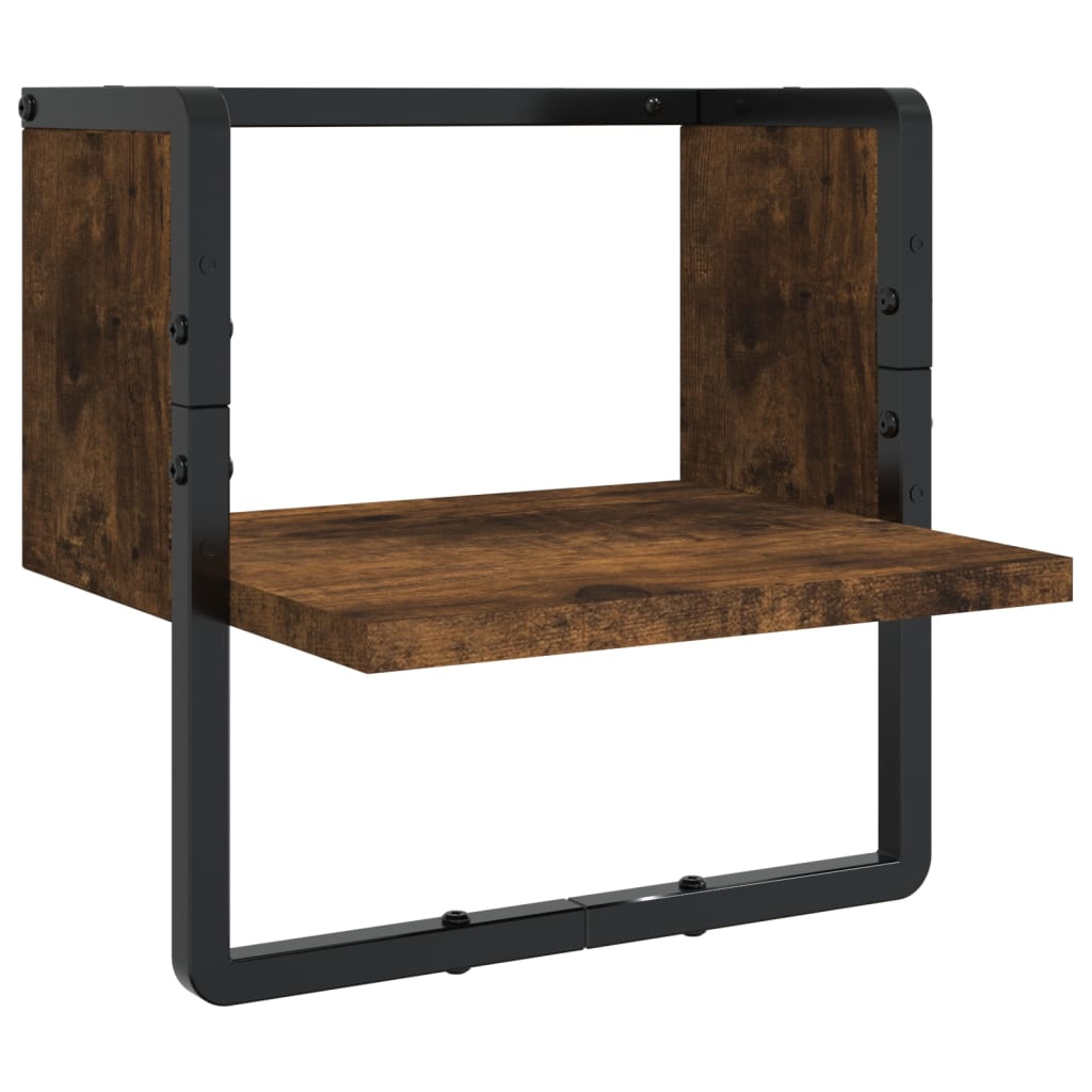 6-delige Wandschappenset met stangen bewerkt hout gerookt eiken is nu te koop bij PeponiXL, paradijselijk wonen!