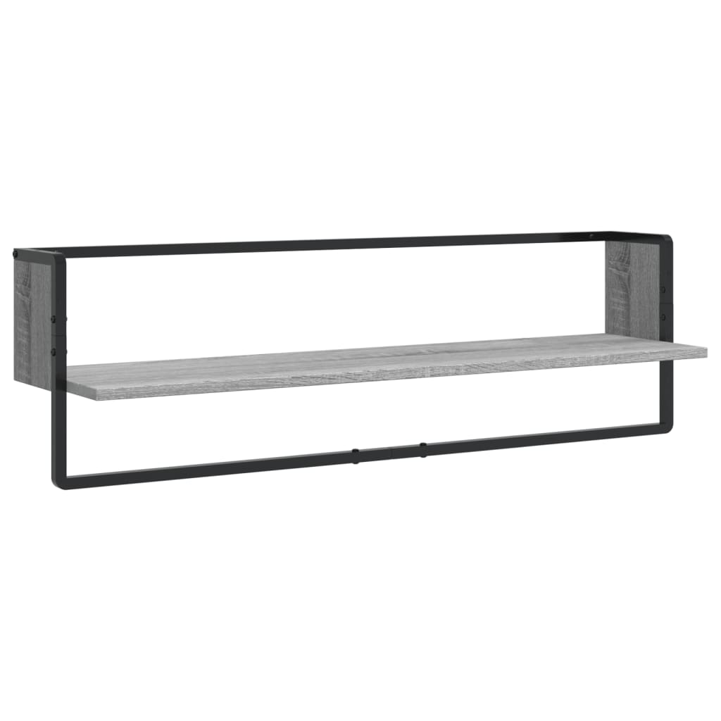 6-delige Wandschappenset met stangen bewerkt hout grijs sonoma is nu te koop bij PeponiXL, paradijselijk wonen!
