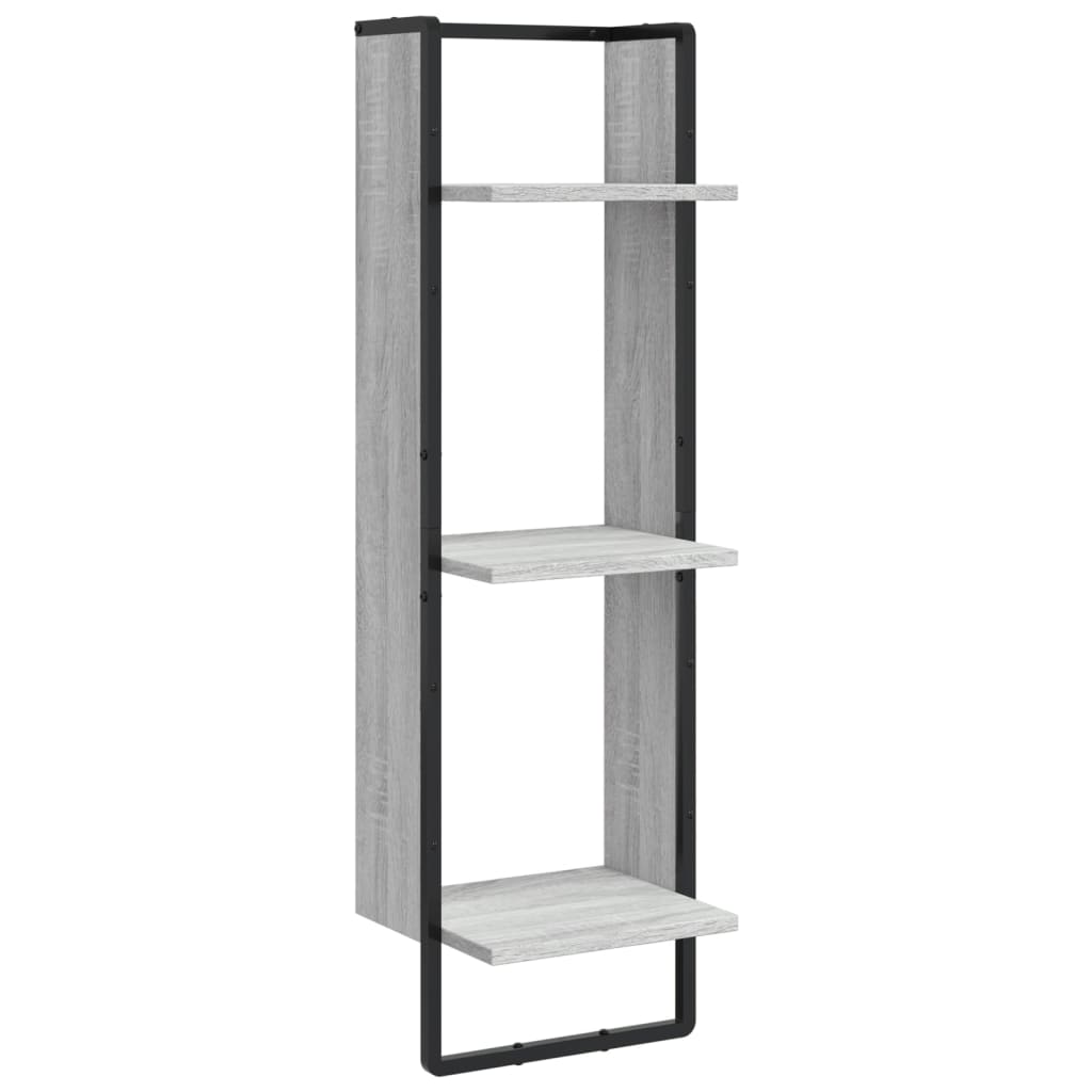6-delige Wandschappenset met stangen bewerkt hout grijs sonoma is nu te koop bij PeponiXL, paradijselijk wonen!