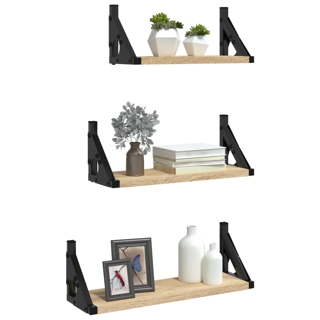3-delige Wandschappenset bewerkt hout sonoma eikenkleurig is nu te koop bij PeponiXL, paradijselijk wonen!