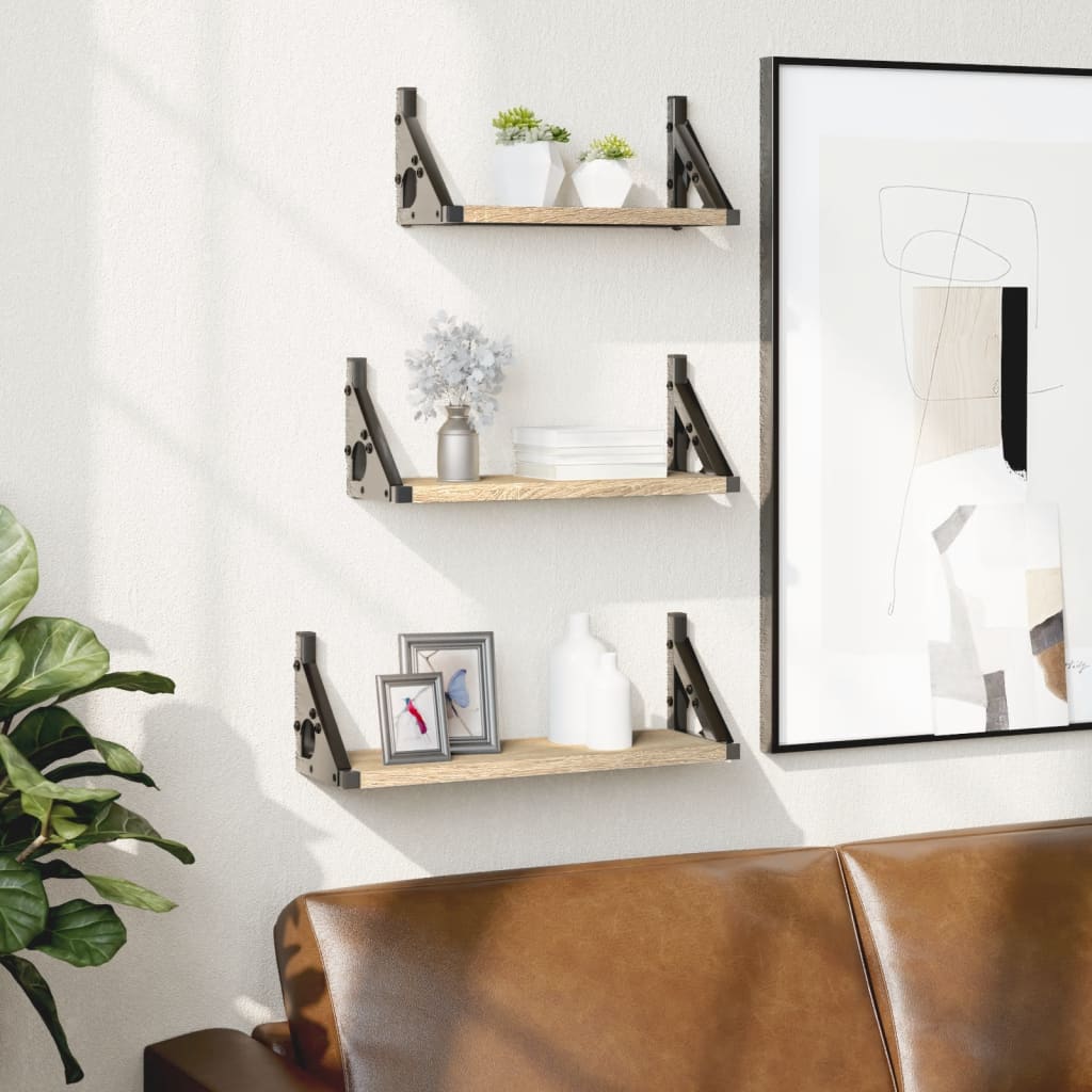 3-delige Wandschappenset bewerkt hout sonoma eikenkleurig is nu te koop bij PeponiXL, paradijselijk wonen!