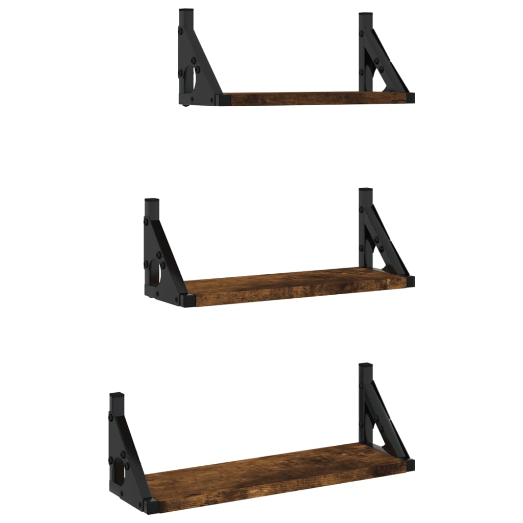 3-delige Wandschappenset bewerkt hout gerookt eikenkleurig is nu te koop bij PeponiXL, paradijselijk wonen!
