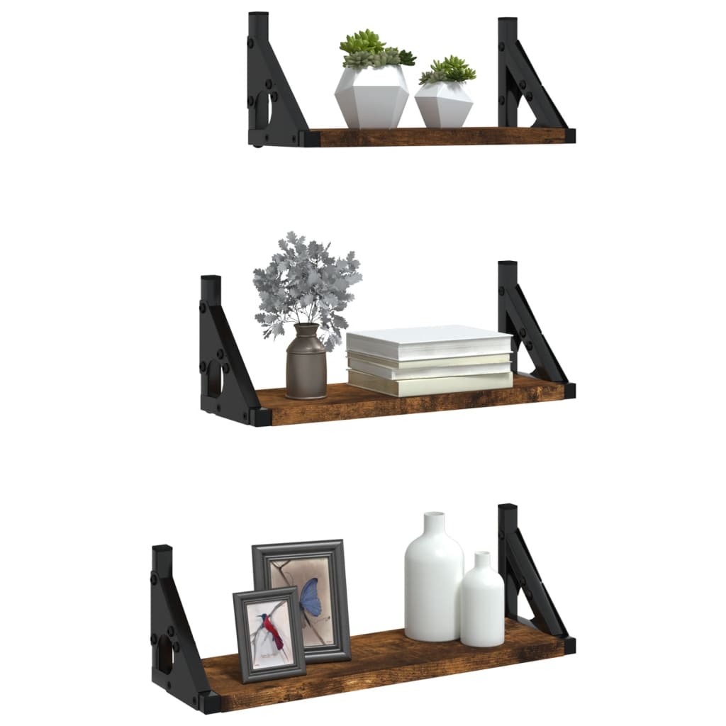 3-delige Wandschappenset bewerkt hout gerookt eikenkleurig is nu te koop bij PeponiXL, paradijselijk wonen!