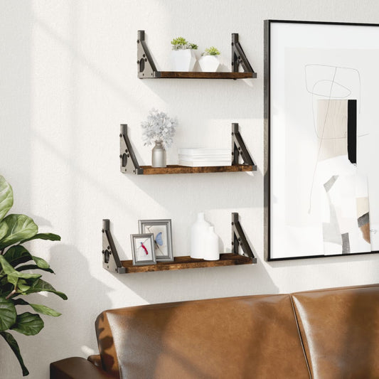 3-delige Wandschappenset bewerkt hout gerookt eikenkleurig is nu te koop bij PeponiXL, paradijselijk wonen!