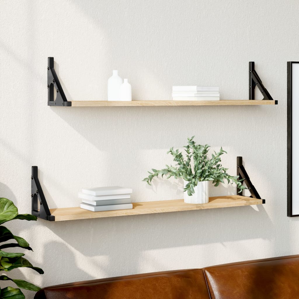 Wandplanken 2 st Sonoma eiken 80x15x15,5 cm bewerkt hout is nu te koop bij PeponiXL, paradijselijk wonen!