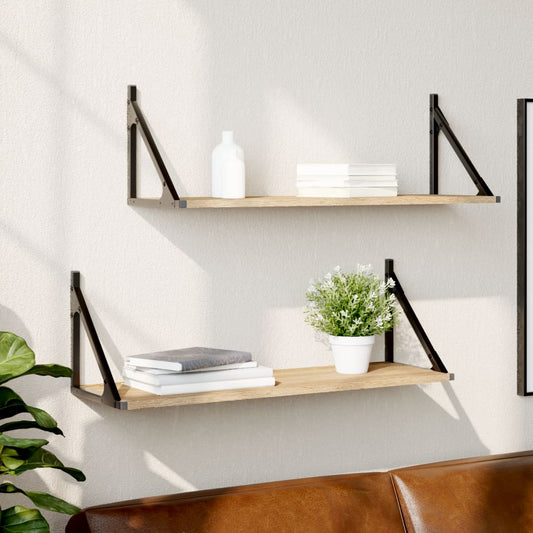 Wandplanken 2 st Sonoma eiken 80x25x25,5 cm bewerkt hout is nu te koop bij PeponiXL, paradijselijk wonen!