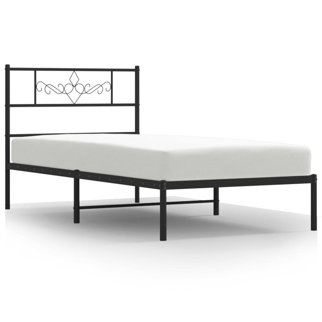 Bedframe met hoofdbord metaal zwart 90x190 cm is nu te koop bij PeponiXL, paradijselijk wonen!